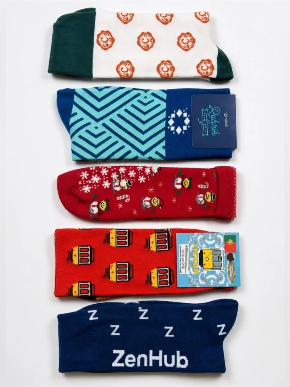 5-Pack Novelty Graphic Crew Socks Bundle Travel Holiday Portugal ZenHub Rubrik